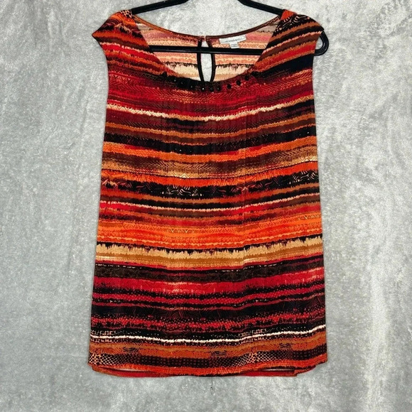 Dressbarn 2X Top Shirt Orange Striped Sleelevess Scoop Neck Stretch Embellished - Picture 1 of 8